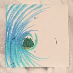 "Storms Don't Last Forever": Handmade 5" Abstract Blue and Green Wave Art